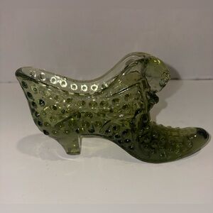 Fenton Olive Green Glass Shoe